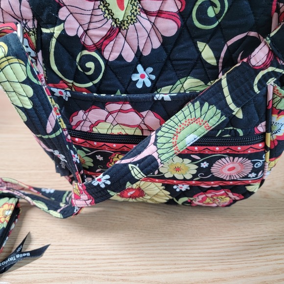 Bella Taylor Quilted Fabric Black Floral Crossbody Shoulder Bag & Wallet Set Lot - Picture 9 of 16